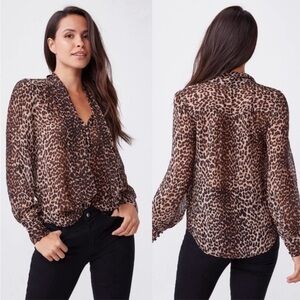 NWT - PAIGE Cleobelle Leopard-Print Silk Tieneck Blouse